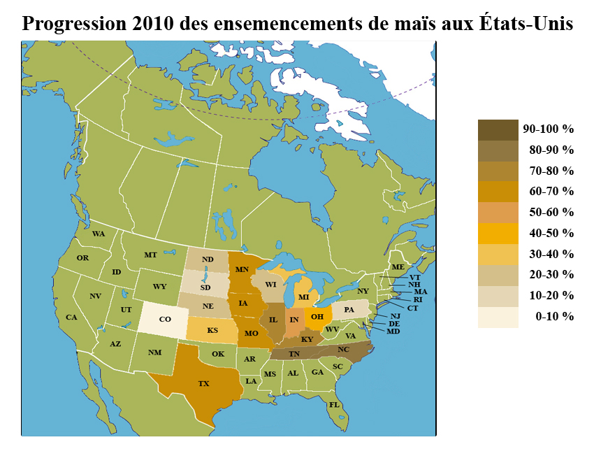 Carte Progression ens maïs US au 25 avril 10 Carte Progression ens maïs US au 25 avril 10